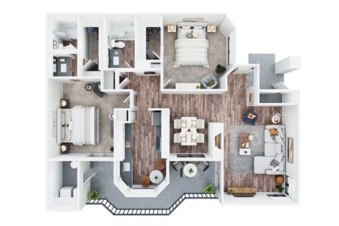 Floor plan for 2 beds, 2 baths, 1060 sqft
